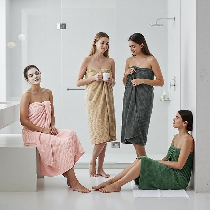 REDKISS Soft Bath Towels Set of 4-35 x 70 in Extra Large Coral Fleece Bath Towel, Highly Absorbent Plush Bathroom Towels for Adult, Quick Dry Towel Set for Spa, Gym, Travel, Pink, Camel, Olive, Gray