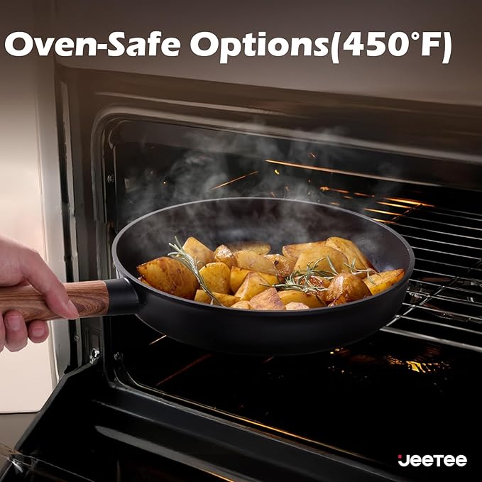 JEETEE Ceramic Cookware Sets 17 pcs, Healthy Pots and Pans Set Non Stick, Induction Kitchen Cooking Set with Removable Handles, Stackable Pots Pans, Oven Safe, PFOA/PFOS Free, Black