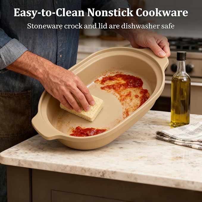 MAGNIFIQUE Casserole Dishes for Oven, 9x12 Porcelain Baking Dish, 4 Quarts Lasagna Pan with Handles and Lid, Oven Safe up to 500°F or on Stovetop, Use to Marinate, Cook, Bake, and Serve, Brown