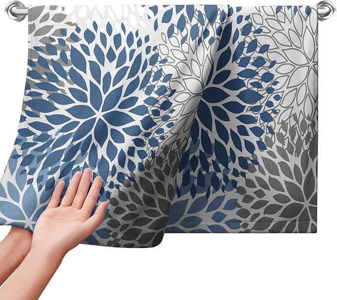 2 Pack Dahlia Flower Hand Towels for Bathroom Blue and Gray Floral Kitchen Dish Towels Soft Absorbent Decorative Tea Towel for Summer Bath Kitchen Gym Spa 14.4 x 28.3 Inch