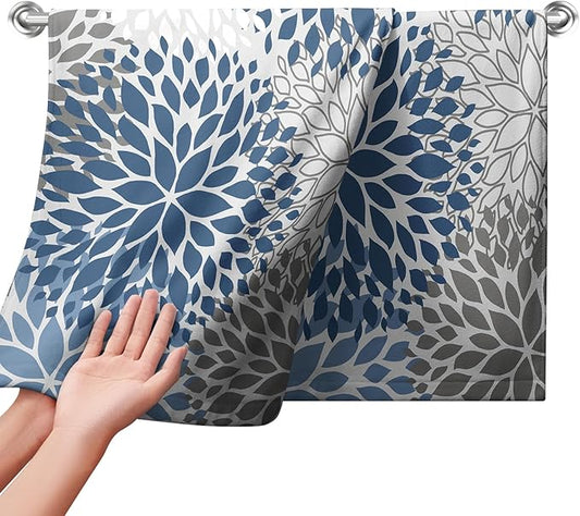 2 Pack Dahlia Flower Hand Towels for Bathroom Blue and Gray Floral Kitchen Dish Towels Soft Absorbent Decorative Tea Towel for Summer Bath Kitchen Gym Spa 14.4 x 28.3 Inch