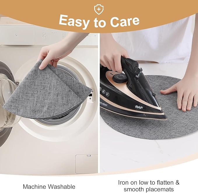 homing 15 Inch Round Cloth Placemats Set of 4, Cotton Linen Blend Washable Table Mats, Farmhouse Dining Place Mats for Indoors & Outdoors, Easy to Clean, Dark Grey