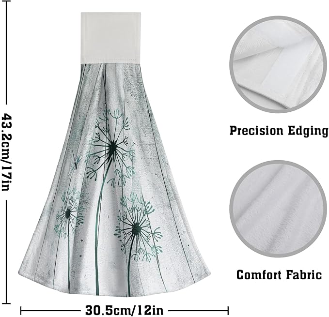 Giwawa Teal Dandelion Hanging Hand Towels with Loop Set of 2 Rustic Flower Soft Fast Dry Kitchen Tie Towel for Bathroom Laundry Farmhouse Decor