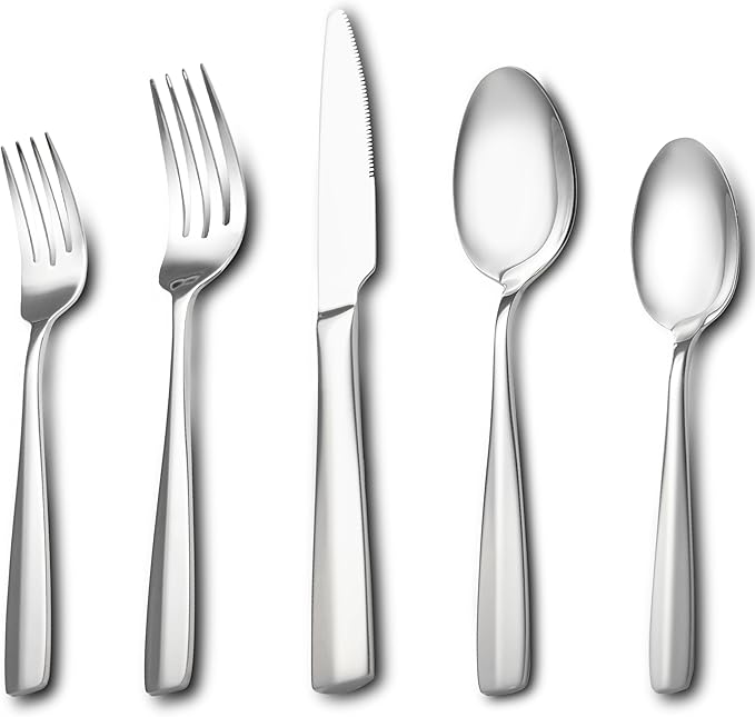 40 Piece Silverware Set for 8, Stainless Steel Cutlery Set Food Grade Flatware Set Include Knife Fork Spoon Mirror Polished Dishwasher Safe