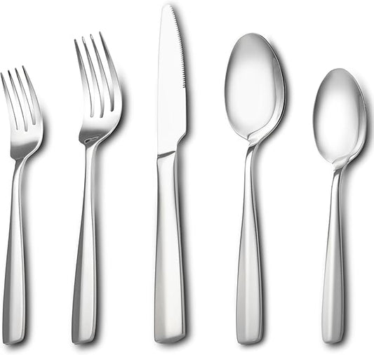 40 Piece Silverware Set for 8, Stainless Steel Cutlery Set Food Grade Flatware Set Include Knife Fork Spoon Mirror Polished Dishwasher Safe