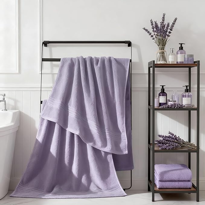 COZYART Lavender Luxury Bath Towel Set, Turkish Cotton Hotel Towel Bulk for Bathroom, Thick Bathroom Sets of 6 Pcs with 2 Large Bath Towels, 2 Hand Towels, 2 Washcloths, 650 GSM.