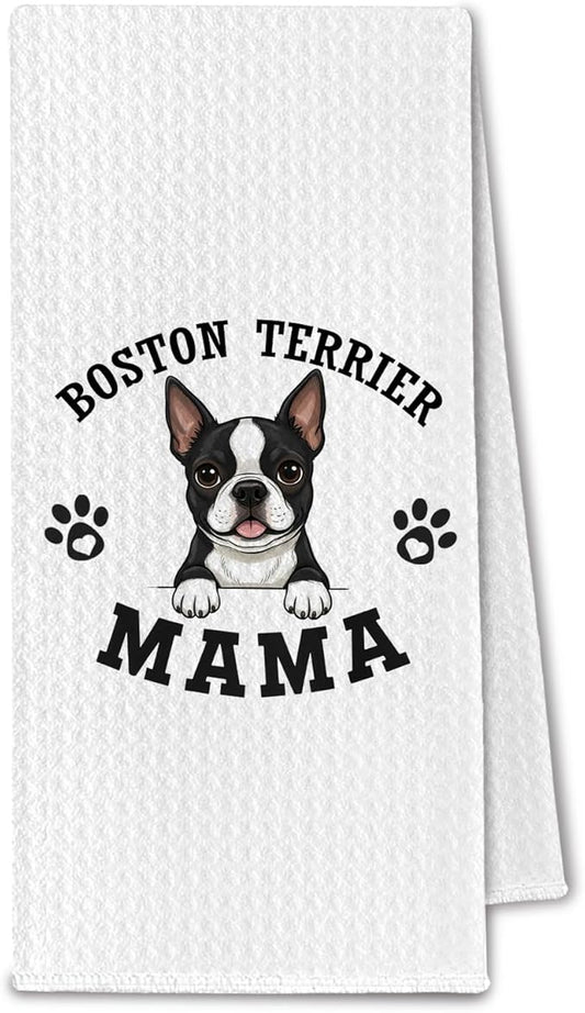 Boston Terrier Kitchen Towels, Dog Mama Boston Terrier Gifts for Women & Dogs Moms, Dog Lover Gifts Decorative Hand Towels for Bathroom, 16x24 Inch