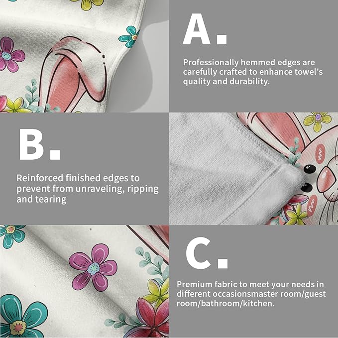 Imiss Funny Bunny Hand Towels Set of 2 - Cute Rabbit Colorful Floral Bathroom Towels 14.4 x 28.3 Inch Easter Decorative Hand Tea Dish Cloth for Kitchen Gym Spa Hotel