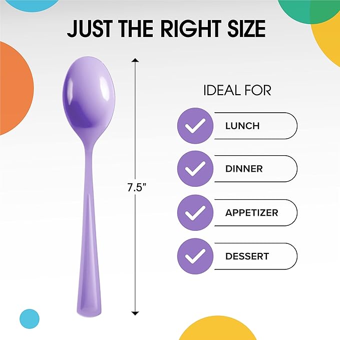 Party Solids Lavender Plastic Spoons 200 Pcs Lavender Spoons Disposable Utensils Heavy Duty Plastic Cutlery Set Disposable Cutlery Sets Flatware Sets Silverware Set Party Supplies & Party Tableware