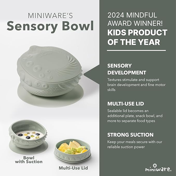 Miniware Sensory Baby Bowl - Sage - Silicone Bowls for baby to Combine Mealtime with Sensory Development - 100% Food Grade Silicone Baby Bowls - BPA Free, Non-Toxic Todddler Bowls