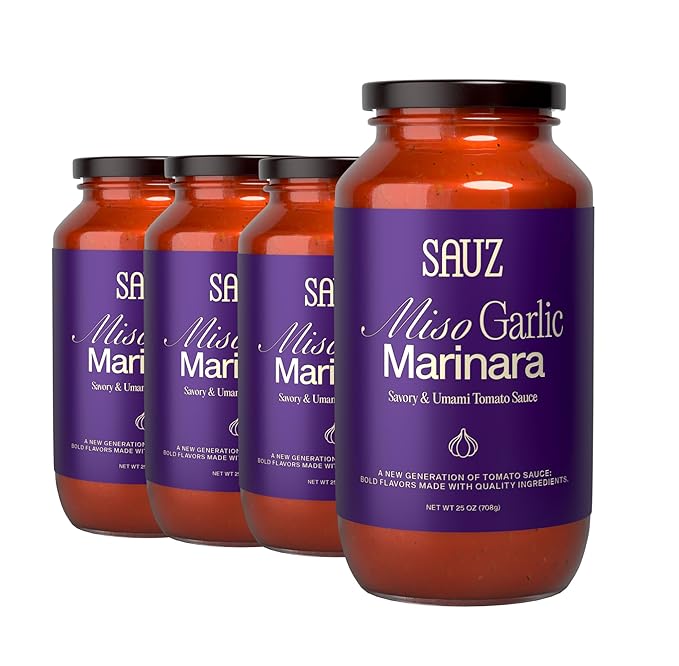 Sauz | Miso Garlic Marinara Sauce (4 Jars) Umami-Rich & Savory – Gluten-Free, Non-GMO, and 100% Delicious – Crafted in Small Batches with Clean Ingredients