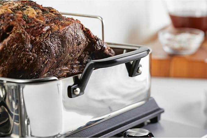 KitchenAid 5-Ply Clad Stainless Steel Roasting Pan/Roaster with Removable Rack, 15 Inch x 11.5 Inch - Polished Stainless Steel