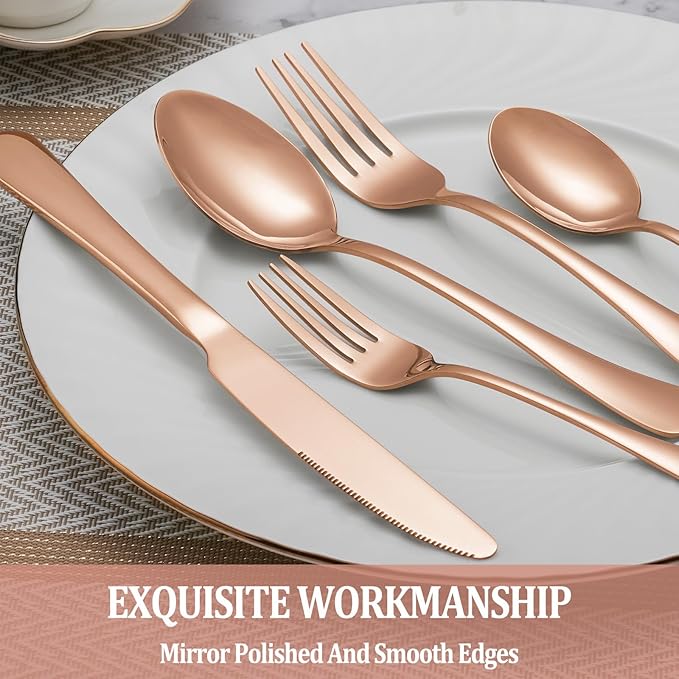 20 Pcs Rose Gold Silverware Set Service for 4, Premium Stainless Steel Flatware Set, Cutlery Utensil Set, Durable Home Kitchen Eating Tableware Set, Include Fork Knife Spoon Set, Dishwasher Safe