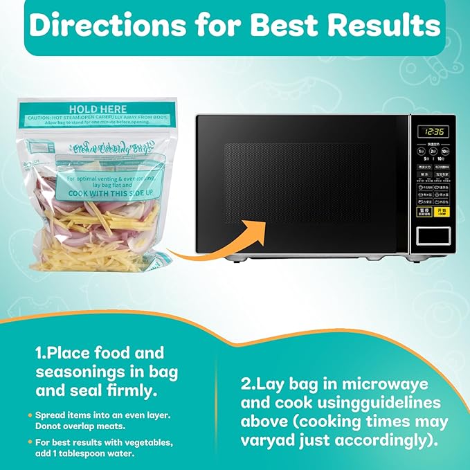 40×Steam Cooking Bags Microwave Steamer Bags for Vegetables,Potatoes and Meat (2 Pack)