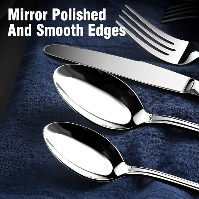 Silverware Set for 8, Heavy Duty Stainless Steel Cutlery Set with Wide Handles, Mirror Polished Utensils Spoons and Forks Set for Kitchen，Dishwasher Safe (Silver, 40 Pieces for 8)