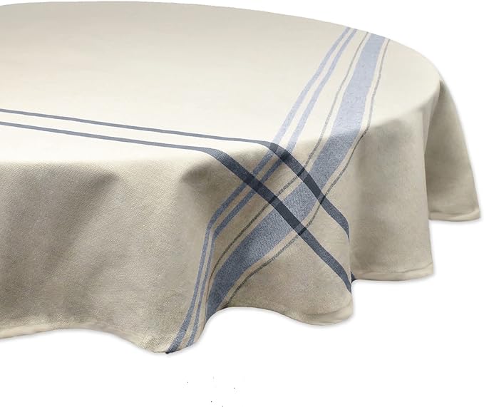 DII French Stripe Dining Table Collection Farmhouse Style Tablecloth, 70 Inches Round, Taupe/Blue