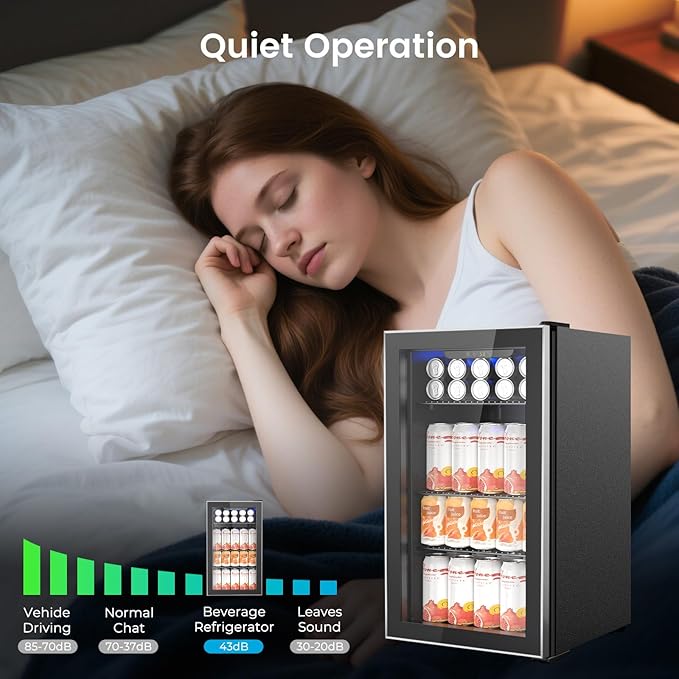 26 Bottle Wine Cooler 130 Can Beverage Refrigerator, Small Freestanding Cabinet Wine Cellar with 40℉-61℉ Temperature Control Glass Door, Black