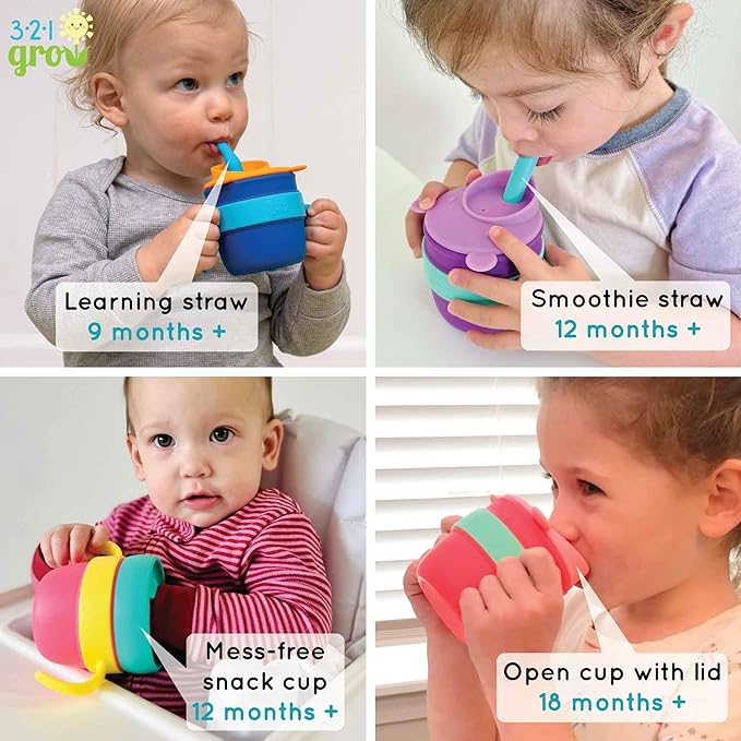 Easy Learn Drink and Snack Set – Baby + Toddler Silicone Learning Cup & Snack Set, Training Cup for Straw and Open Cup Independence – Dishwasher Safe (Watermelon)