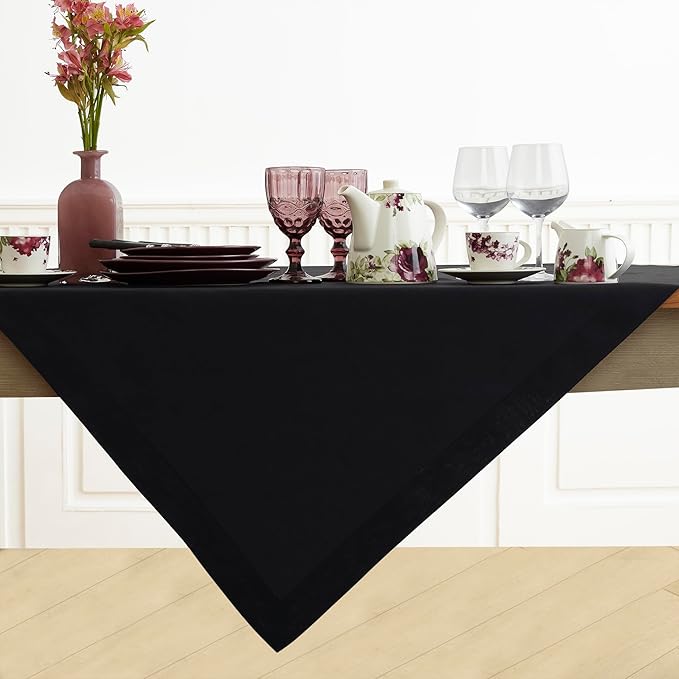 Solino Home Black Linen Tablecloth 52 x 52 Inch - 100% Pure Linen Square Table Throw - Fete, Machine Washable Table Cloth for Winter, Holiday, New Year
