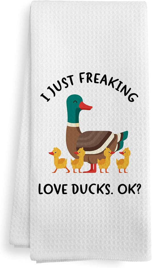 Funny Mallard Duck Bathroom Hand Towels Gifts, Woodsy Duck Bathroom Decor for Home, Cute I Just Freaking Love Ducks Accessories Dish Hand Tea Kitchen Towels for Kitchen, 16x24Inch