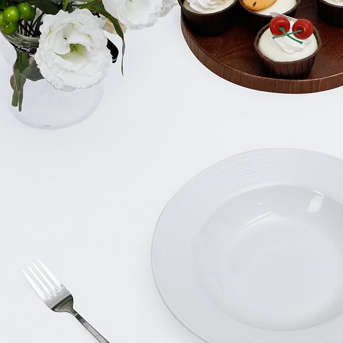 Easy-Going Faux Linen Waterproof Spill-Proof Tablecloth Stain Resistant Round Table Cloth Wrinkle Free Decorative Fabric for Kitchen, Dining, Party, Weddings, Restaurants (70 in-Round, White)