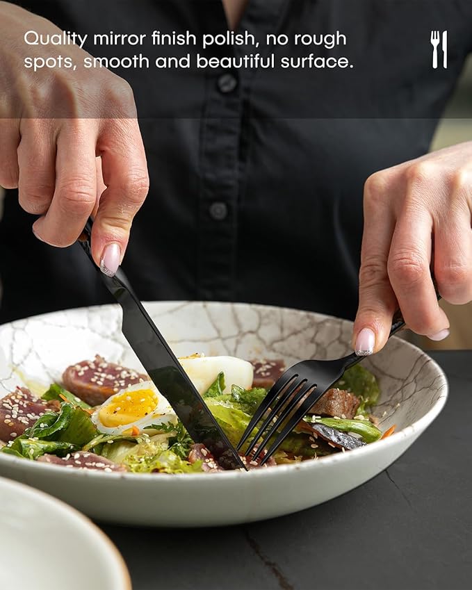 Hammered Silverware Set, Ollex 30PCS Black Flatware Set for 6 Mirror Finish Stainless Steel Eating Utensils Sets Include Forks Spoons and Knives Tableware Kitchen Cutlery Sets, Dishwasher Safe