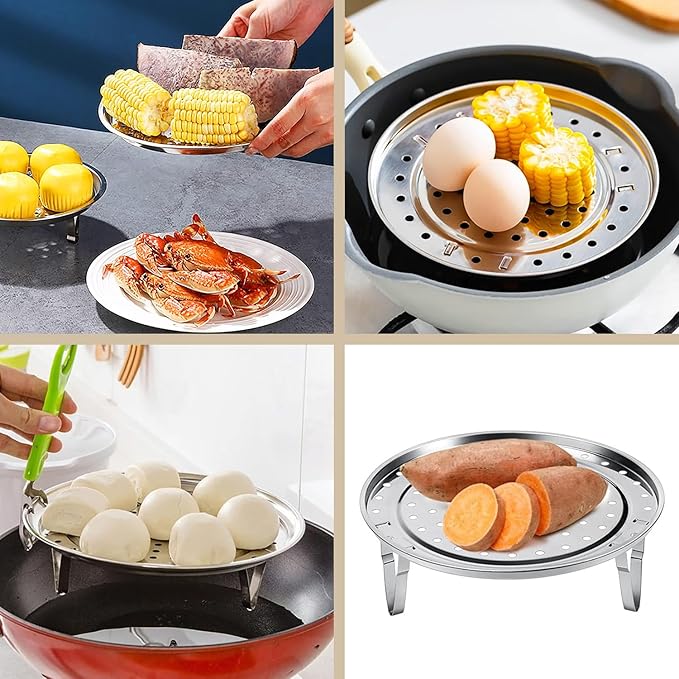 Steamer Rack for Cooking,18/8 Stainless Steel Steaming Rack,8.7 Inch Steam Tray with Removable Legs for Steamer Cookware Baking Instant Pressure Cooker Multi-functional Steamer Basket