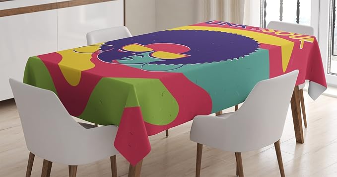 Ambesonne Vintage Tablecloth, Groovy Funk and Soul Event Flyer Print with a Cool Disco Party Music Vinyl Records, Dining Room Kitchen Rectangular Table Cover, 52" X 70", Coral Purple
