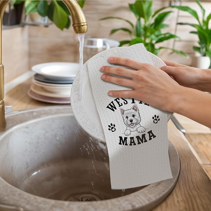 Westie Kitchen Towels, Dog Mama Westie Gifts for Women & Dogs Moms, Dog Lover Gifts Decorative Hand Towels for Bathroom, 16x24 Inch