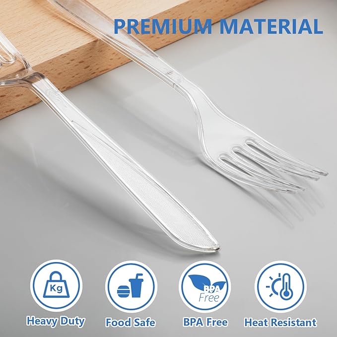 SACATR 500 Count Heavy Duty Clear Plastic Forks,BPA-Free,Heat Resistant Disposable Plastic Forks Bulk, Solid Durable Premium Cutlery for Parties, Events and Everyday Use