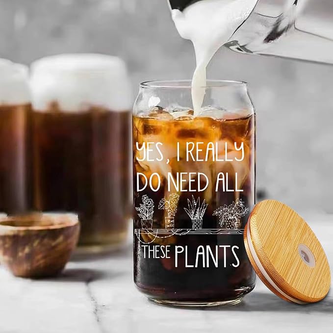 Plant Lover Gifts for Women Plant Themed Glass Cup with Lid and Straw Cute 16 Oz Plant Cup Plant Gifts for Plant Lovers Gifts for Gardeners Women Birthday Christmas Gifts for Plant Lady