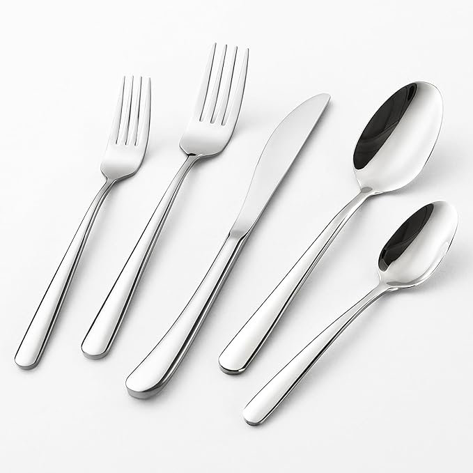 20-Piece Everyday Flatware Set for 4 People - Premium 18/10 Stainless Steel,Durable Metal 304 Feeding, Forged Mirror Satin Finish, Dishwasher Safe Cutlery