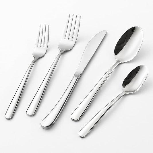 20-Piece Everyday Flatware Set for 4 People - Premium 18/10 Stainless Steel,Durable Metal 304 Feeding, Forged Mirror Satin Finish, Dishwasher Safe Cutlery