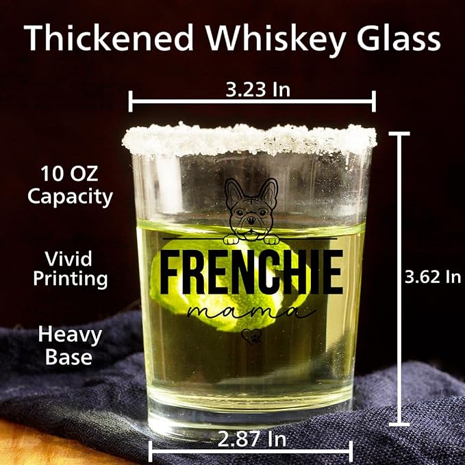 French Bulldog Gifts Whiskey Glasses 11 oz, Frenchie Mama Gifts, Funny Frenchie Old Fashioned Rocks Glasses Cup for Women Drinking Scotch Bourbon Liquor