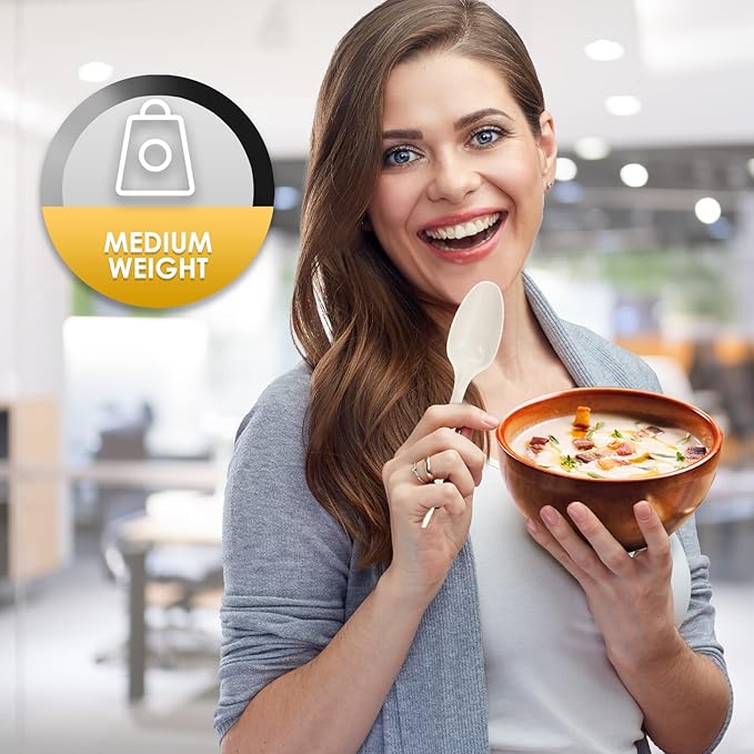 PAMI Bulk Plastic Spoons 1000 Count Disposable Medium Weight Sturdy Cutlery for Parties and Catering (Teaspoons Teaspoons White)