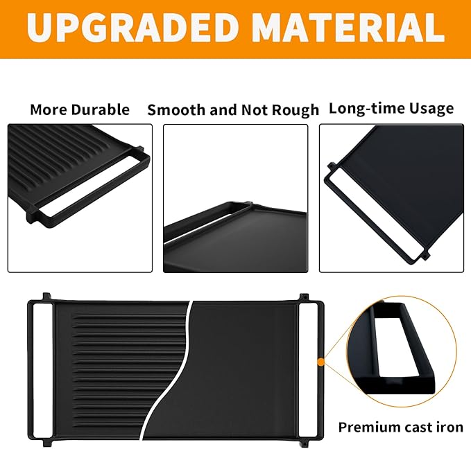 Upgraded WB31X24998 Reversible Griddle Replacement for GE Stove Parts Cast Iron Griddle Plate WB31X24738 JXGRILL1 GE Gas Range Cooktop Parts Genuine Stove Top Burner Griddle Center Flat Top Pan