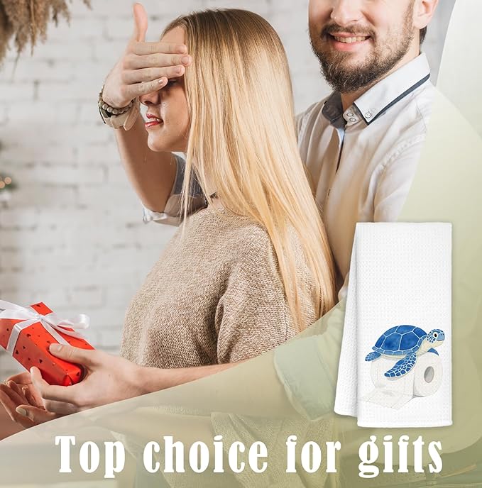 Sea Turtle Hand Towels - Sea Turtle Gifts for Women Men, Turtles Bathroom Decor for Toddler Boys Girls Kids, Coastal Nautical Beach Blue Turtles Decorative Hand Towels for Kitchen, 16x24 in