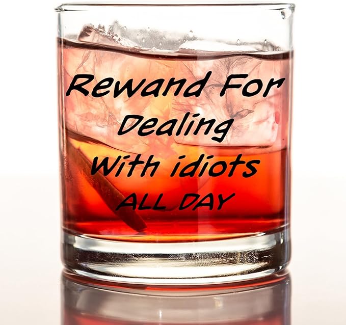 kunlisa Funny Sarcastic Gifts for Coworkers Whiskey Glasses, Office Humor Gifts, Funny 10 oz Drinking Rocks Glasses for Women Men Whisky Cocktail Scotch Bourbon Liquor