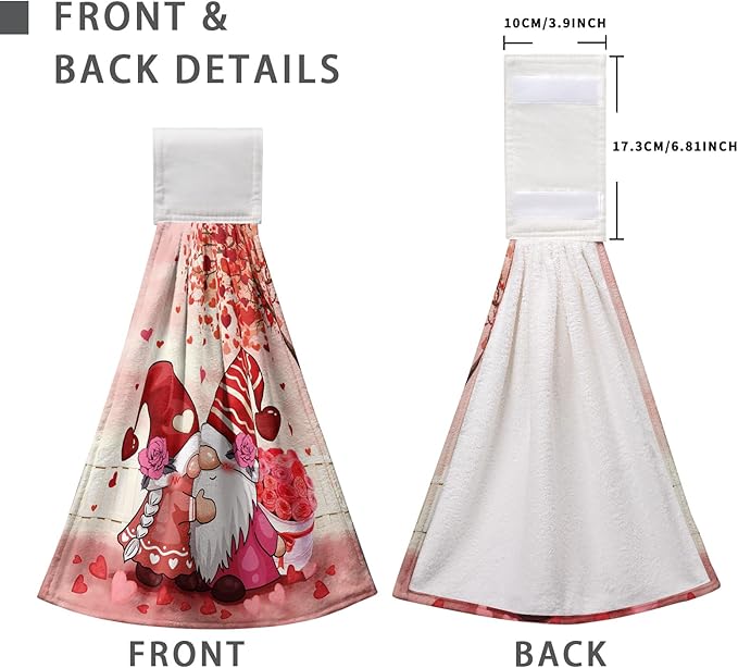 Valentines Gnome Kiss Bathroom Hand Towels with Loop Set of 2 Pink Hearts Rose Hanging Dish Kitchen Towels 17 x 12 inch Soft Absorbent Sweet Love Tie Towel Dishcloths for Washroom Bathroom Kitchen