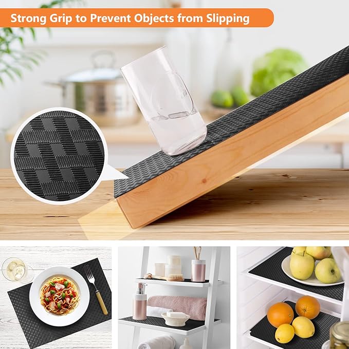 Shelf Liners for Kitchen Cabinets Refrigerator Liners Waterproof & Oil-Proof Kitchen Cupboard Liner Non-Slip Drawer Mats EVA Material Non Adhesive Fridge Liner for Shelves - Black 23.6 x 157.4 Inches
