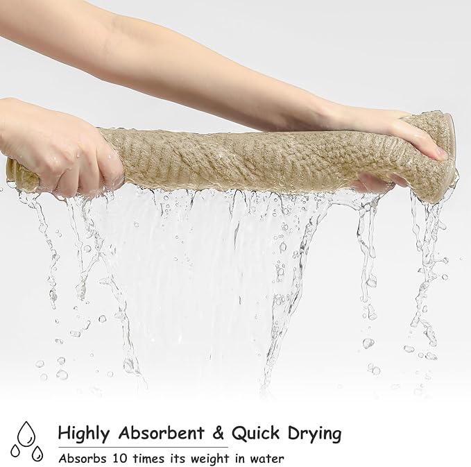 18 Pcs Camel Woven Family Towels Set-6 Bath Sheets,6 Hand Towels,6 Washcloths Soft Polyester Towels Absorbent Shower Towel Quick Dry Beach Chair Towel Lint Less Towels Set for Bathroom Spa Gym Hotel