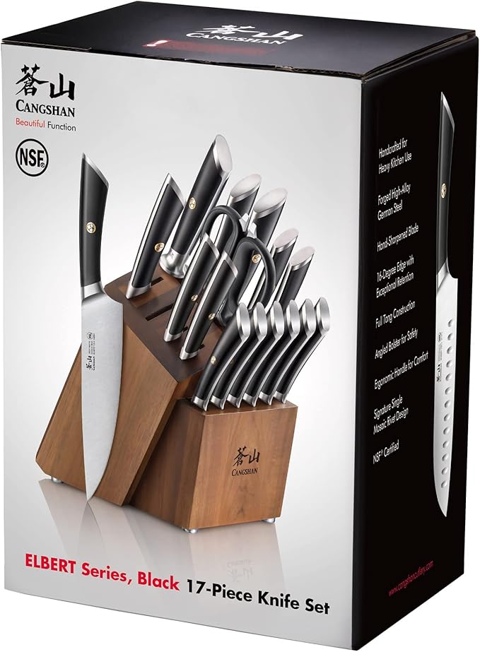 Cangshan ELBERT Series German Steel Forged Knife Block Sets (17-Piece, Black)