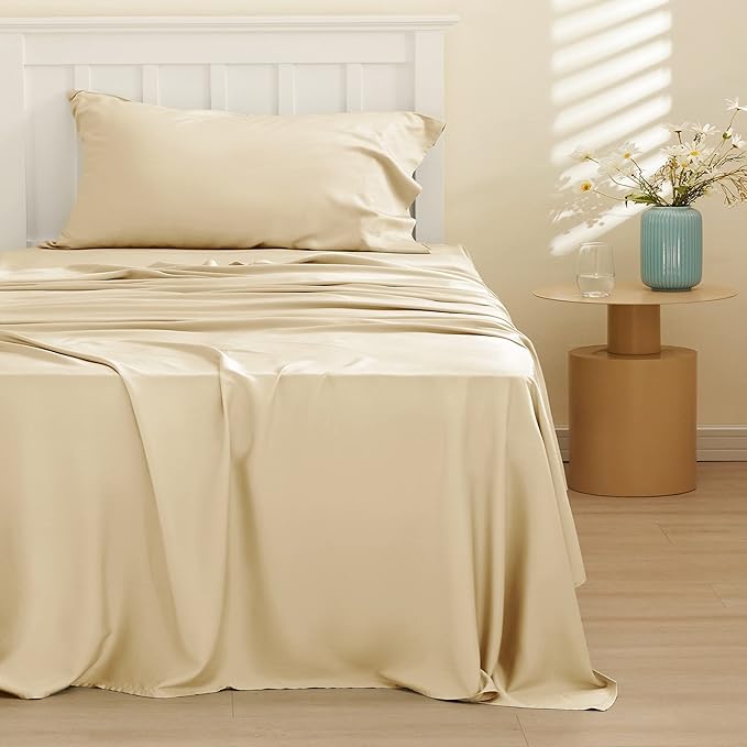 Bedsure Cooling Sheets Twin, Rayon Derived from Bamboo, Breathable & Soft Twin Sheets Set, Deep Pocket Up to 16 Inches, Hotel Luxury Silky Bedding for Hot Sleepers, Alabaster Gleam