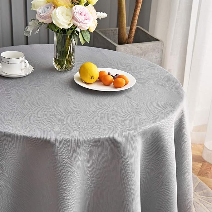 maxmill Jacquard Round Table Cloth Swirl Pattern Waterproof Antiwrinkle Heavy Weight Soft Tablecloths for Circular Table Cover and Kitchen Dinning Tabletop Decoration Round 70 Inch Light Gray