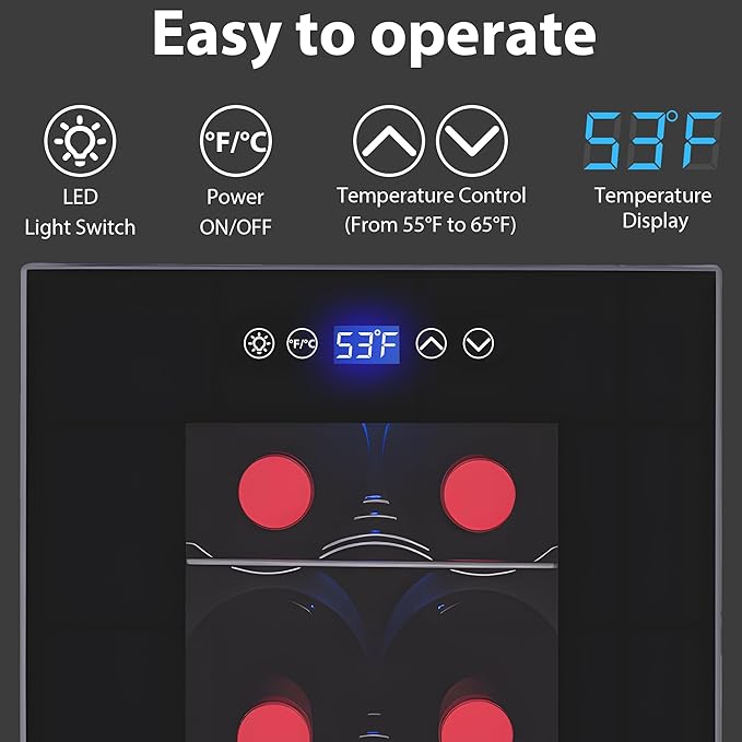 Iceblue Wine Fridge, Digital Temperature Control White & Red Wine 6 Bottle Wine Cooler with Wine Rack, Champagne Wine Cooler Refrigerator for Bar, Home,Kitchen,Gift (Black)