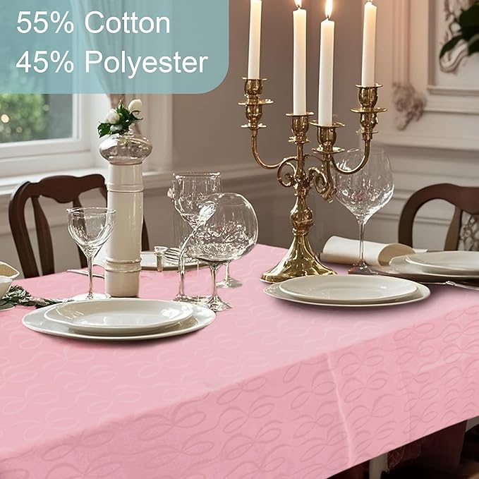 Pink Tablecloth Fabric (1PC, 60"x102"), 6ft Table Cover (8-10 Seat) - Cotton Polyester, Wrinkle/Fade Resistant, Reusable & Washable, Jacquard Table Cloth for Banquet, Birthday & Wedding, Bows Pattern