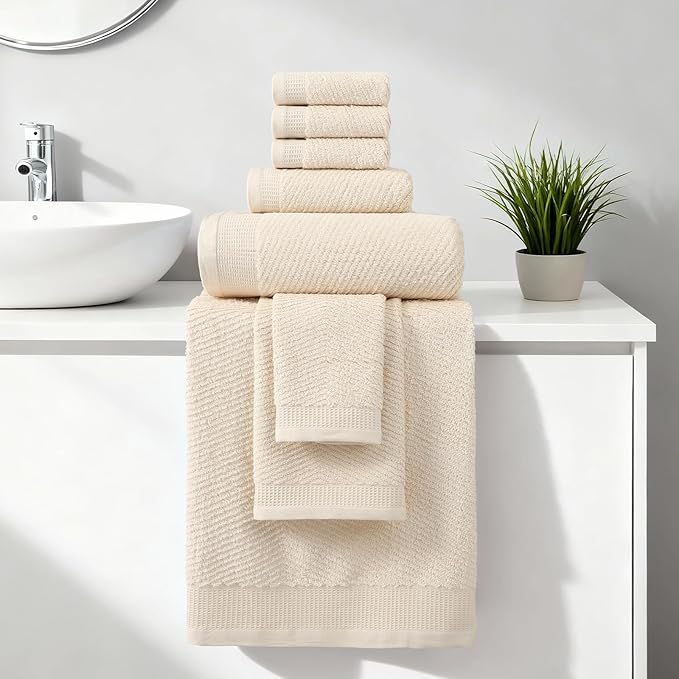 REDKISS Luxury Bath Towel Set of 8, 100% Cotton Bathroom Towels Set with 2 Bath Towels, 2 Hand Towels, 4 Washcloths, Ultra Soft Highly Absorbent Towels for Bathroom, Gym, Hotel, Spa, Brown