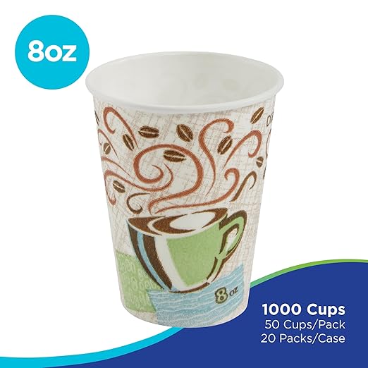 Dixie PerfecTouch 8 oz Paper Coffee Cups By GP PRO, Coffee Haze Design, 1000 Count (50 Disposable Cups Per Sleeve, 20 Sleeves Per Case), 5338CD