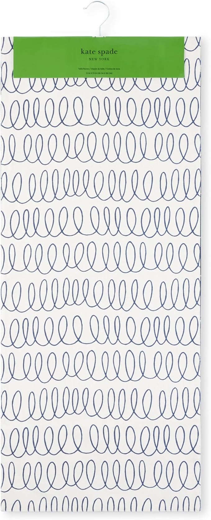 Kate Spade New York in The Loop & Joy Dot Reversible Table Runner, 100% Cotton, Machine Washable, Cream/Navy Blue, 15"x72"