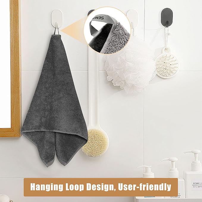 SEMAXE 18-Pack Bath Towel Set Include 6 Bath Towels, 6 Hand Towels, 6 Wash Cloths, 100% Cotton Bathroom Towels with Hanging Loops and Nano-Bio Lifecycle Labels, Soft and Absorbent Towel, Grey